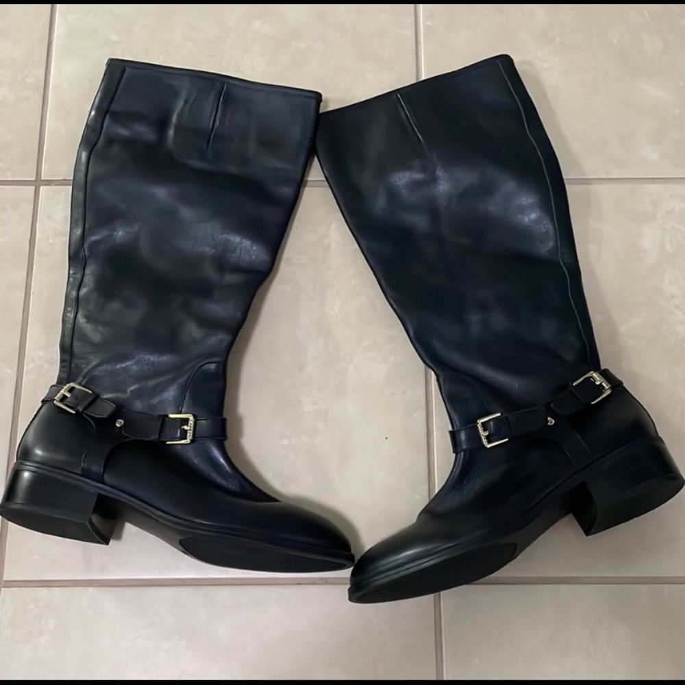 LAUREN RALPH LAUREN BLACK MARION LEATHER RIDING BOOTS 8B-WC